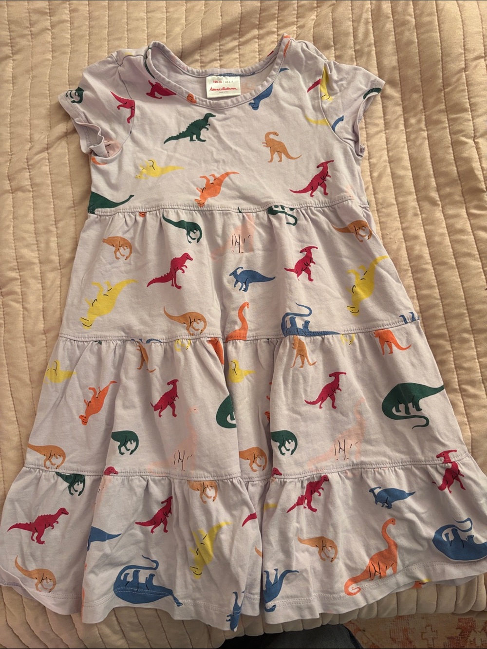 Hanna Andersson White Dress with Multicolor Dinosaur Print